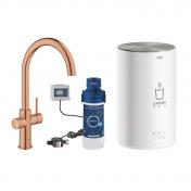 Grohe Red II Duo kkkenbatteri m/3L vandvarmer og C-tud - Brstet warm sunset