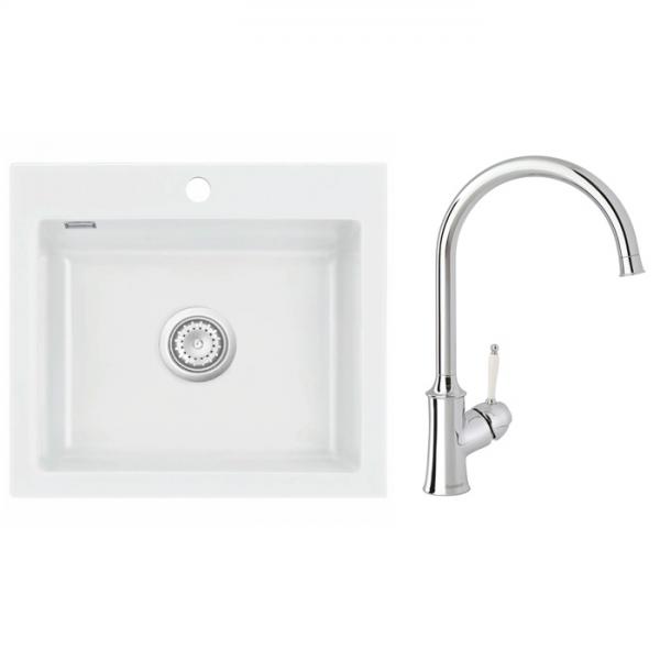 Lavabo Mera 57 porcelænskøkkenvask m/køkkenarmatur i Krom Lavabo Mera 57 porcelænskøkkenvask m/køkkenarmatur i Krom