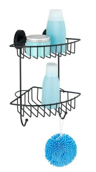 Wenko Bari dobbelt hjørnebrusehylde - Mat sort - Skruefri Wenko Bari dobbelt hjørnebrusehylde - Mat sort - Skruefri