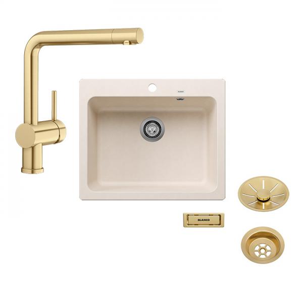 Blanco Naya 6 UX køkkenvask m/Linus køkkenarmatur - Satin gold/Soft white