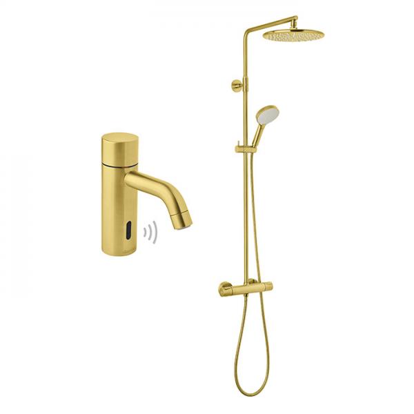 Damixa Silhouet Touchless komplet pakke til bad m/hovedbruser - Børstet messing Damixa Silhouet Touchless komplet pakke til bad m/hovedbruser - Børstet messing