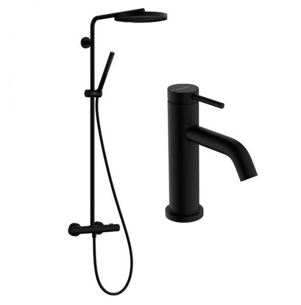 hansgrohe Pulsify S Puro 1jet & Tecturis komplet pakke til badeværelset - Mat sort hansgrohe Pulsify S Puro 1jet & Tecturis komplet pakke til badeværelset - Mat sort