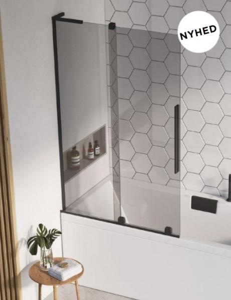 Strømberg Faro 72 badekarvæg m/skydedør - Klar glas/mat sort Strømberg Faro 72 badekarvæg m/skydedør - Klar glas/mat sort