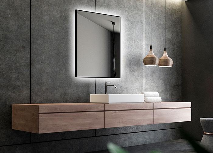 Frida firkantet spejl m/backlight og sort ramme - 60 cm Frida firkantet spejl m/backlight og sort ramme - 60 cm