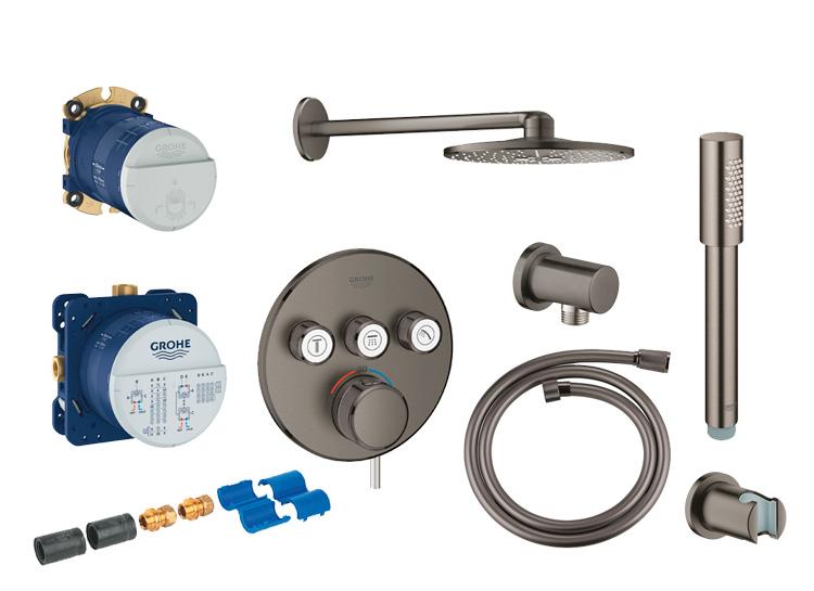 Grohe SmartControl komplet brusesystem m/SmartActive hovedbruser til indbygning - Børstet Hard Graphite Grohe SmartControl komplet brusesystem m/SmartActive hovedbruser til indbygning - Børstet Hard Graphite