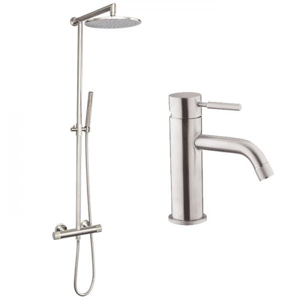 Cassøe Crystal Cut komplet pakke til badeværelset - Børstet stål