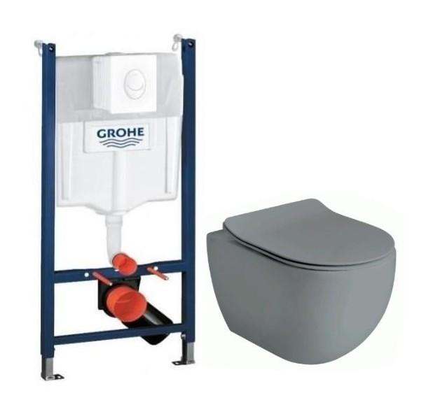 Lavabo Glomp Mat gr&aring; Mini rimless toiletpakke inkl. s&aelig;de m/soft-close, cisterne og hvid betjening