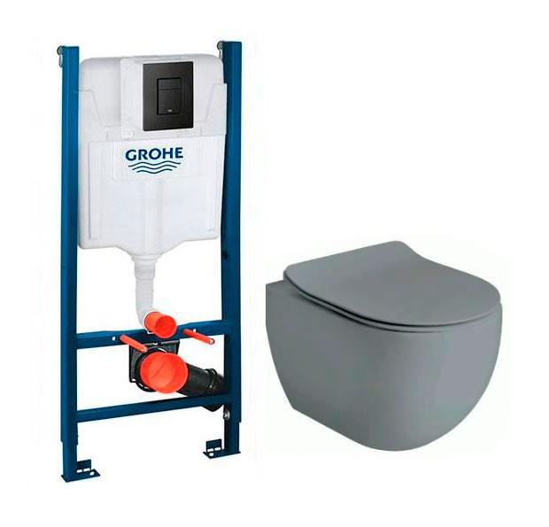 Lavabo Glomp Mat grå Mini rimless toiletpakke inkl. sæde m/soft-close, cisterne og mat sort betjening Lavabo Glomp Mat grå Mini rimless toiletpakke inkl. sæde m/soft-close, cisterne og mat sort betjening