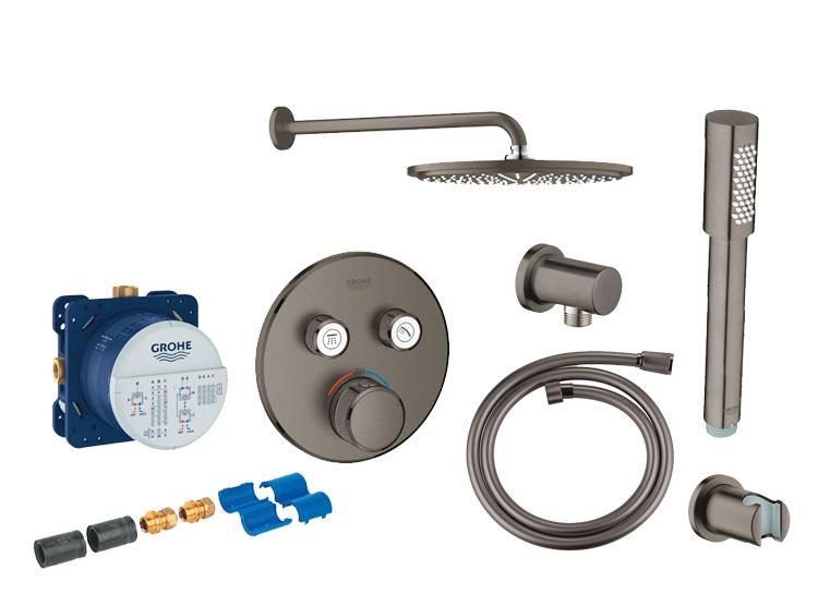 Grohe SmartControl komplet brusesystem m/ Rainshower 310 hovedbruser til indbygning - Børstet Hard Graphite Grohe SmartControl komplet brusesystem m/ Rainshower 310 hovedbruser til indbygning - Børstet Hard Graphite
