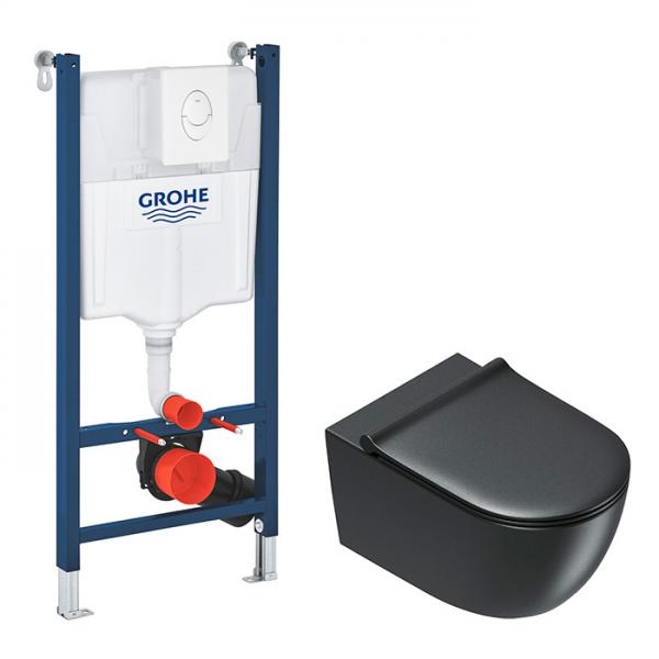 Catalano Sfera 55 mat sort toiletpakke inkl s&aelig;de m/SoftClose, cisterne og betjening i hvid