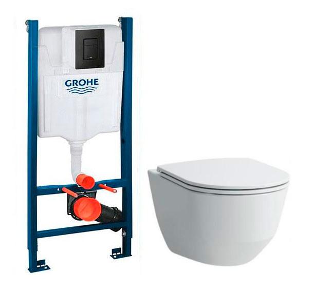 Laufen Pro Rimless Compact m/LCC toiletpakke inkl. sæde m/soft-close, cisterne og sort betjening