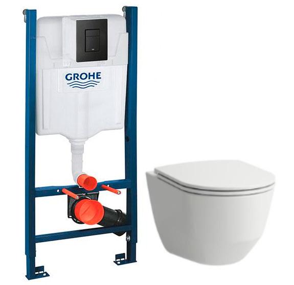 Laufen Pro Rimless toiletpakke inkl. s&aelig;de m/soft-close, cisterne og mat sort betjening