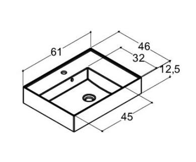 Dansani Luna Azym 61 asymmetrisk håndvask t/møbel - Venstre - 1 hanehul