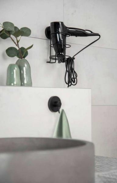 Wenko holder til føntørrer - Mat sort - Skruefri Wenko holder til føntørrer - Mat sort - Skruefri