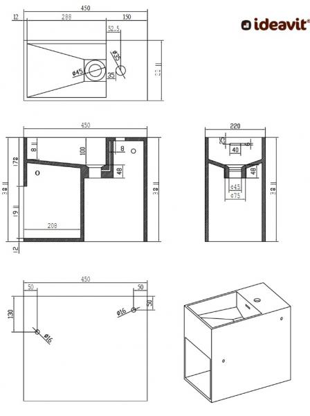 Ideavit Solidwash 45 håndvask t/væg - 1 hanehul Ideavit Solidwash 45 håndvask t/væg - 1 hanehul