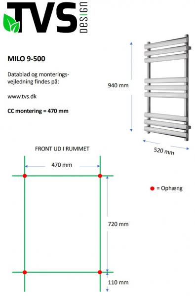 TVS Milo 9 håndklædetørrer - 52x94 cm - Hvid TVS Milo 9 håndklædetørrer - 52x94 cm - Hvid