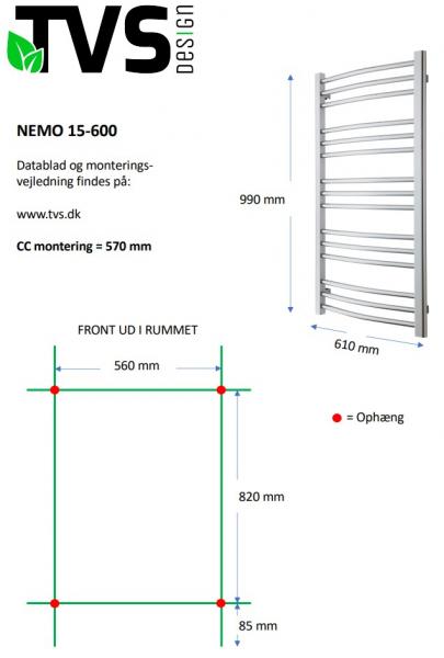TVS Nemo 15 h&aring;ndkl&aelig;det&oslash;rrer - 61x99 cm - Sort