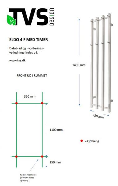 TVS Eldo 4 Square håndklædetørrer m/timer - 35x140 cm - Poleret rustfri stål TVS Eldo 4 Square håndklædetørrer m/timer - 35x140 cm - Poleret rustfri stål