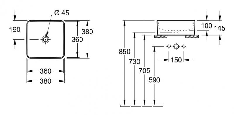 V&B Collaro 38 fritstående bowlevask - Uden overløb V&B Collaro 38 fritstående bowlevask - Uden overløb