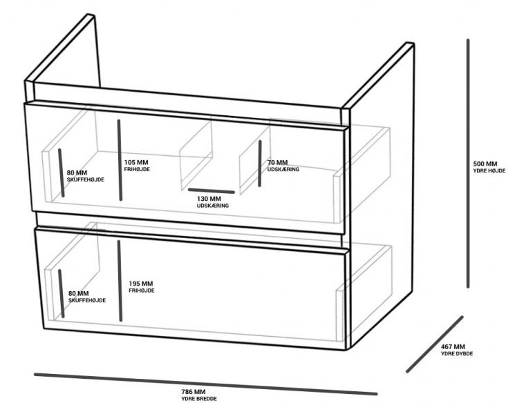 Nortiq Samos 80 møbelpakke m/skuffer og integrerede greb - Mat hvid Nortiq Samos 80 møbelpakke m/skuffer og integrerede greb - Mat hvid