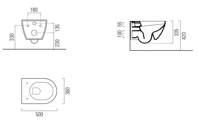 GSI Pura kompakt 50 væghængt toilet m/DualGlaze+ - Tortora
