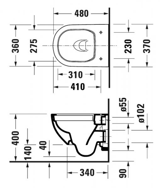 Duravit D-code 48 kompakt rimless væghængt toilet