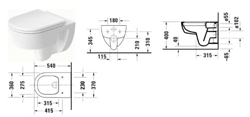 Duravit D-code 54 Rimless væghængt toilet