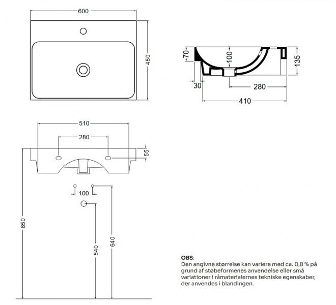 Lavabo 60 håndvask t/væg eller bord - 1 hanehul Lavabo 60 håndvask t/væg eller bord - 1 hanehul