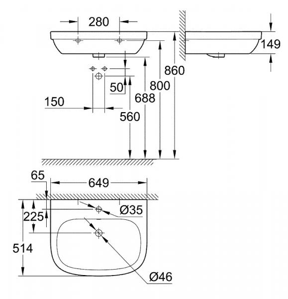 Grohe Euro 65 håndvask t/væg - 1 hanehul Grohe Euro 65 håndvask t/væg - 1 hanehul