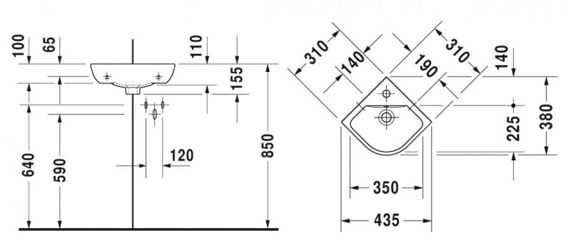 Duravit ME by Starck 44 håndvask t/væg - Hjørne Duravit ME by Starck 44 håndvask t/væg - Hjørne