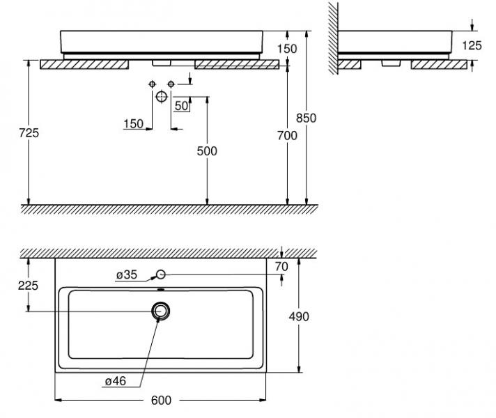 Grohe Cube 60 fritstående bowlevask - 1/3 hanehuller - PureGuard Grohe Cube 60 fritstående bowlevask - 1/3 hanehuller - PureGuard