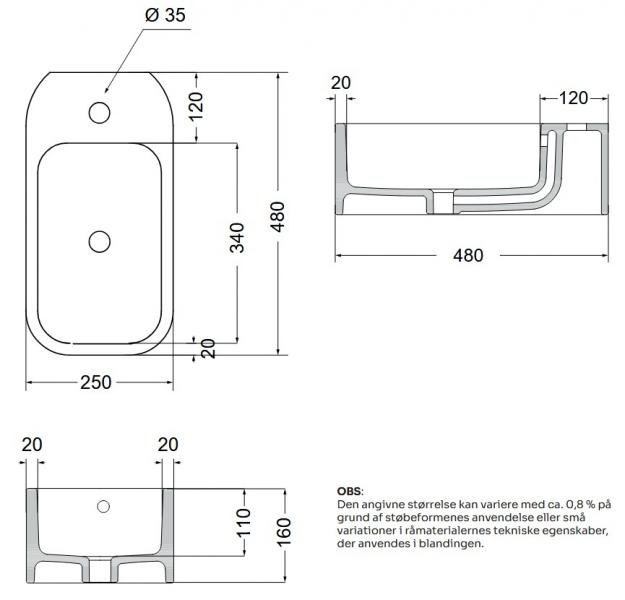 Lavabo Cosa 48 fritstående bowlevask - Med overløb - 1 hanehul Lavabo Cosa 48 fritstående bowlevask - Med overløb - 1 hanehul