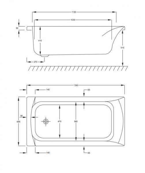 Strømberg Delta badekar t/indbygning - 140 x 70 - 1 ryglæn Strømberg Delta badekar t/indbygning - 140 x 70 - 1 ryglæn