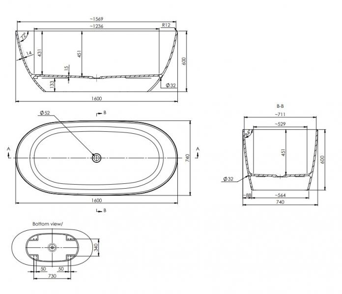Strømberg Arden fritstående badekar 1600 x 740 mm - Mat sort Strømberg Arden fritstående badekar 1600 x 740 mm - Mat sort