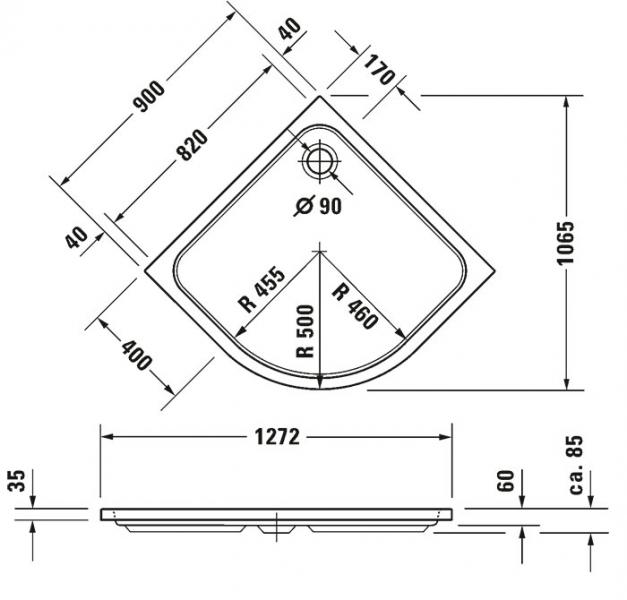 Duravit D-Code brusekar til hjørne 900x900mm