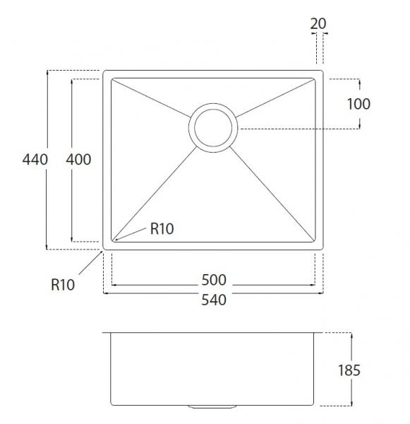 Lavabo Kubus 500 Soft køkkenvask - Messing PVD