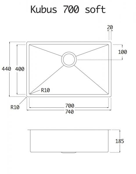 Lavabo Kubus 700 Soft køkkenvask - Messing PVD