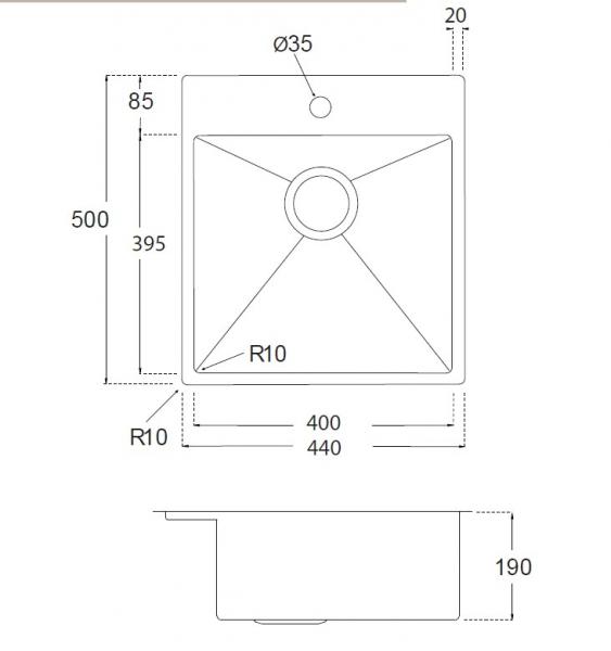 Lavabo Kubus 440 Soft køkkenvask - Rustfrit stål
