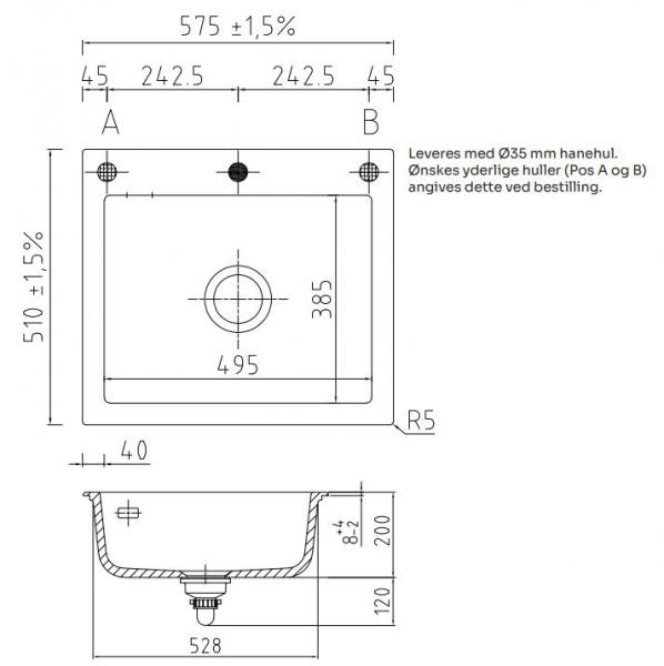 Lavabo Mera 57 porcelænskøkkenvask - Krom afløb Lavabo Mera 57 porcelænskøkkenvask - Krom afløb
