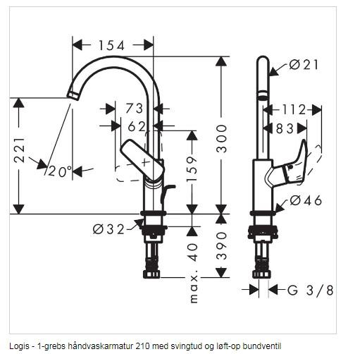 hansgrohe Logis 210 håndvaskarmatur m/svingtud u/bundventil - Krom
