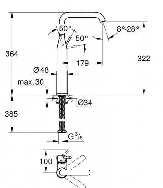 Grohe Essence h&aring;ndvaskarmatur m/EcoJoy og svingtud - Poleret hard graphite