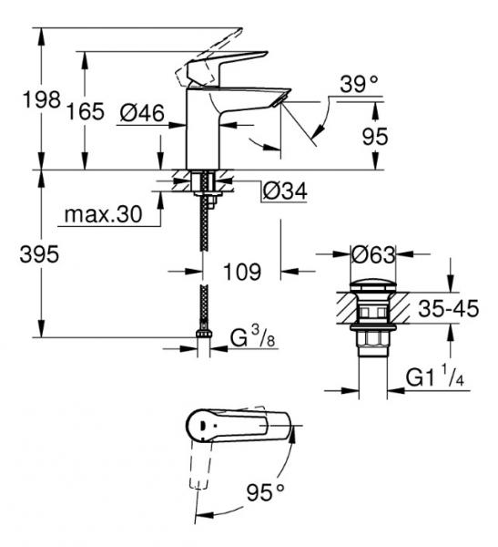 Grohe Start S håndvaskarmatur m/koldstart og push open bundventil - Mat sort Grohe Start S håndvaskarmatur m/koldstart og push open bundventil - Mat sort