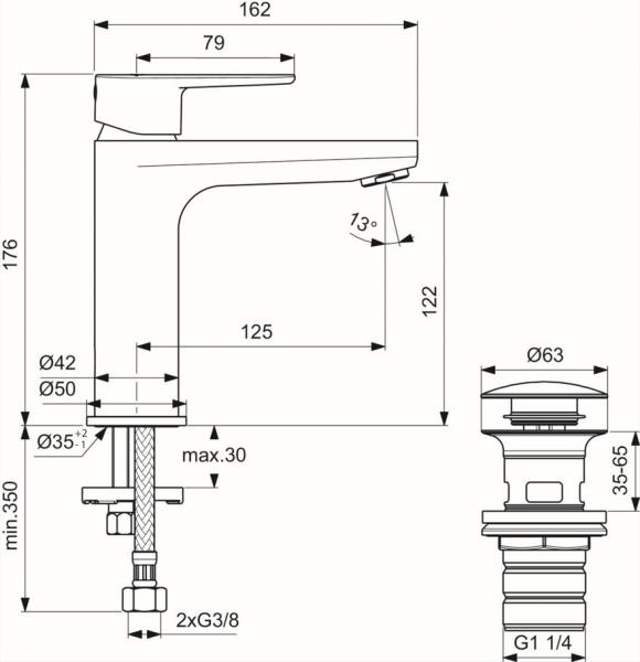 Ideal Standard Cerafine O håndvaskarmatur m/pushopen bundventil - Mat sort Ideal Standard Cerafine O håndvaskarmatur m/pushopen bundventil - Mat sort