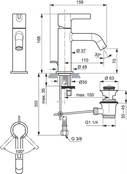 Ideal Standard Joy håndvaskarmatur Eco m/løft op bundventil - Krom