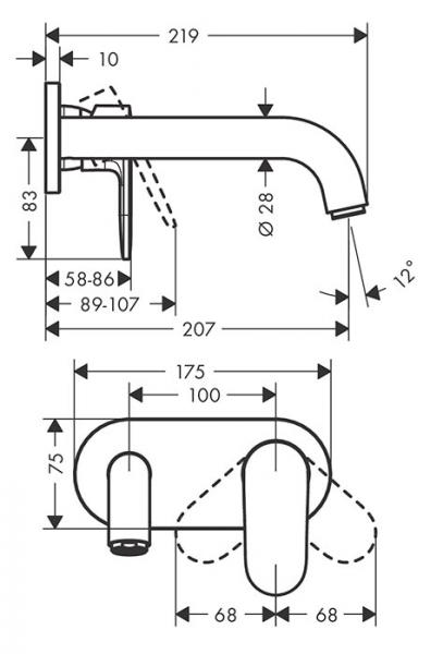 hansgrohe Vernis Blend håndvaskarmatur t/indbygning 207 mm - Mat sort