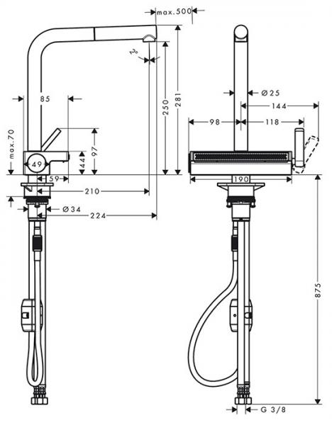 hansgrohe Aquno Select M81 køkkenarmatur 250 L-tud med udtræk og brus - Krom hansgrohe Aquno Select M81 køkkenarmatur 250 L-tud med udtræk og brus - Krom