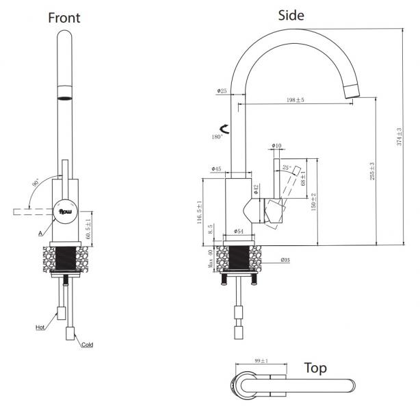 Lavabo Kubus 140 RS Round k&oslash;kkenarmatur - Mat sort