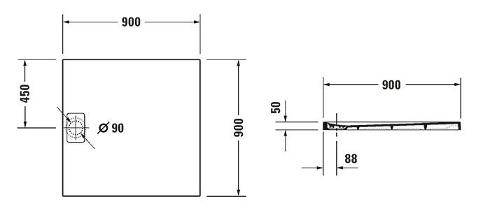 Duravit Stonetto brusekar 900x900mm - Hvid mat