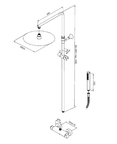 Damixa Iris 300 komplet brusesystem m/termostat - Mat sort Damixa Iris 300 komplet brusesystem m/termostat - Mat sort