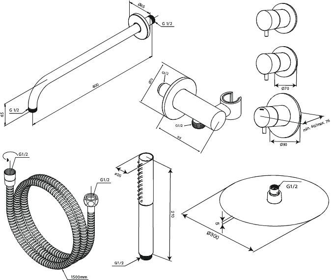 Damixa Iris XS 1 300 brusesæt til indbygning - Børstet grafitgrå Damixa Iris XS 1 300 brusesæt til indbygning - Børstet grafitgrå